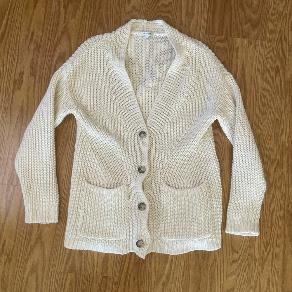 Madewell Textural Stitch V-Neck Cardigan Sweater